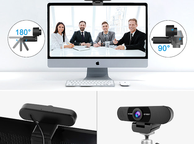 EMEET C960 1080P — крепление: поворот 180° и наклон 90°, установка на монитор и штатив