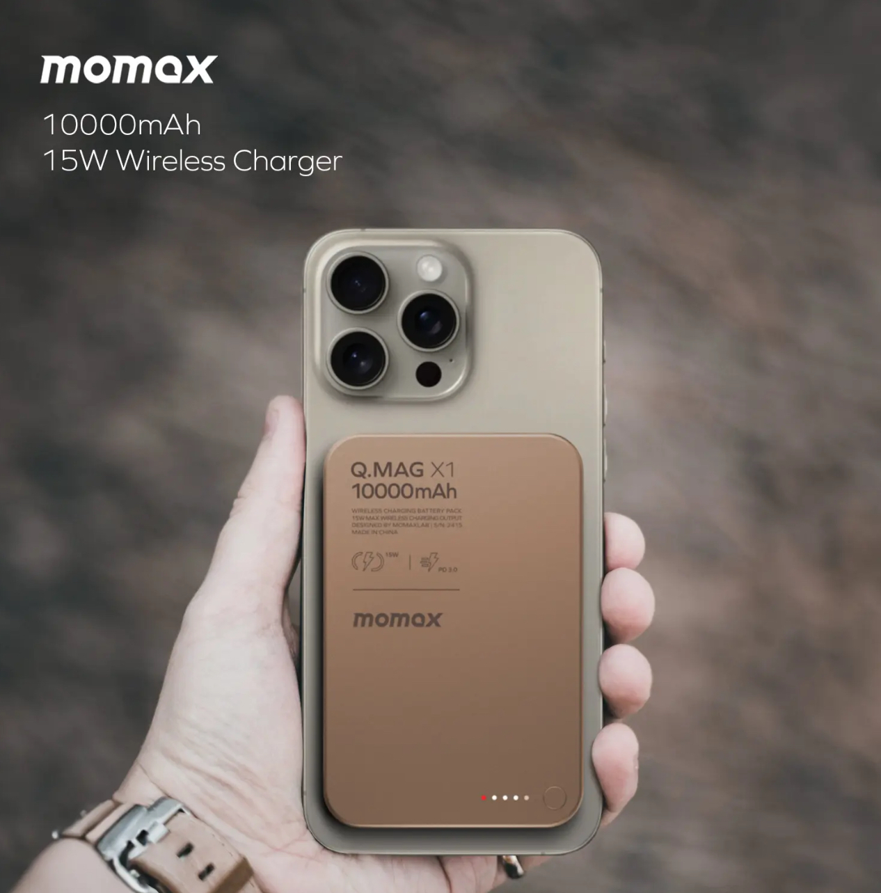 Беспроводная зарядка 15 Вт: золотистый MOMAX Q.Mag X1 Gen 2 на смартфоне