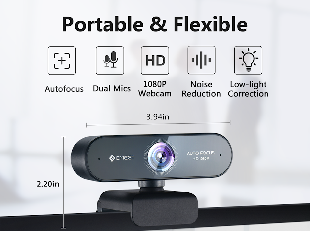 EMEET SmartCam Nova E3109 — автофокус, два микрофона, шумоподавление, размеры