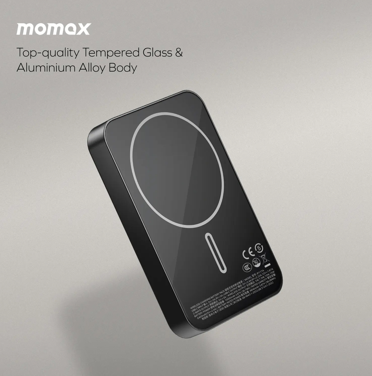 Чёрный MOMAX Q.Mag X1 10000 мАч — закалённое стекло и алюминиевый корпус