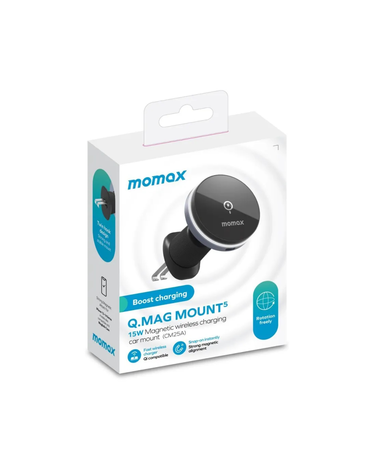 Упаковка MOMAX Q.MAG MOUNT 5 (CM25A) — магнитный держатель с беспроводной зарядкой 15 Вт