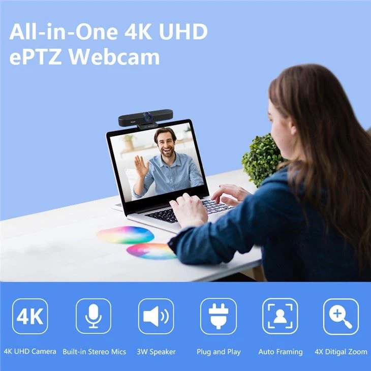 All-in-One 4K UHD ePTZ камера Tenveo VA300C: 4K, стереомикрофоны, динамик 3 Вт, автокадрирование, зум 4x