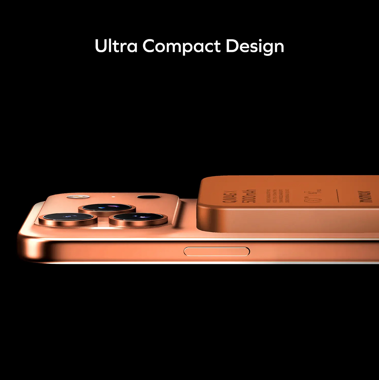 Ультракомпактный дизайн оранжевого MOMAX Q.Mag X Gen 2 рядом со смартфоном