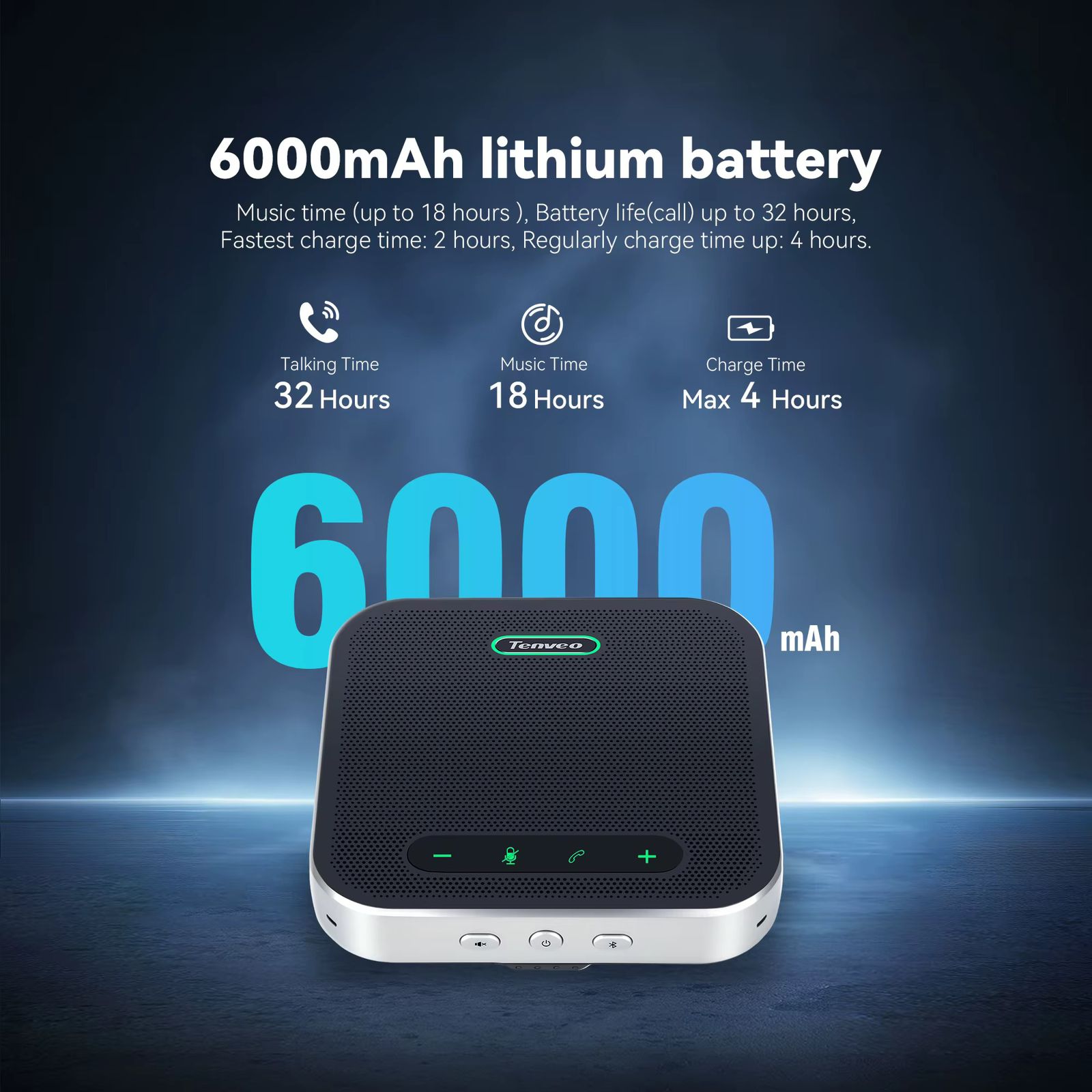 Аккумулятор 6000 мА·ч: до 32 часов разговора на Tenveo M2B